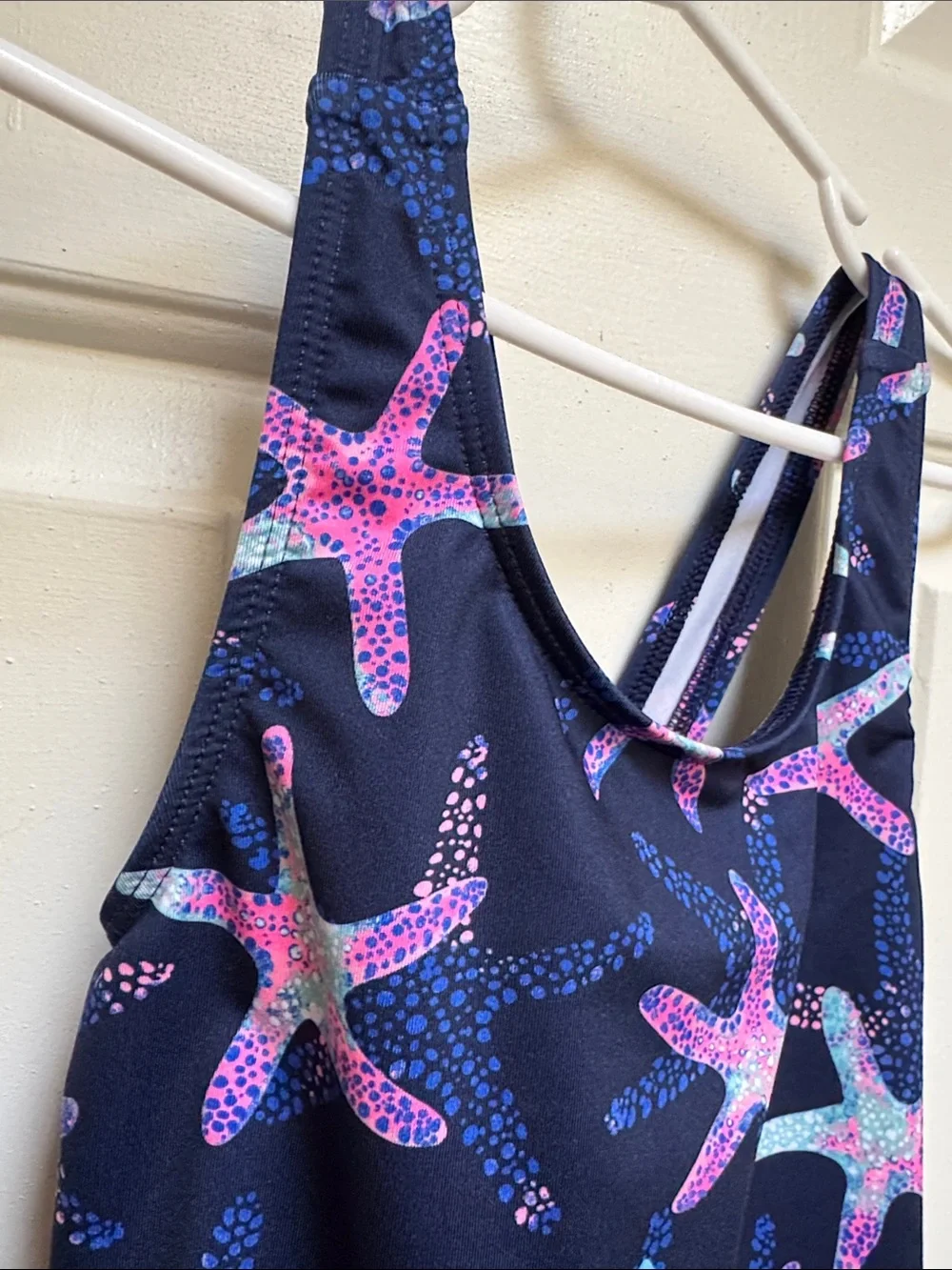Lands End Girls size 6-7 S Navy Blue w/ Pink & Green Starfish 1 Piece Swimsuit - Picture 3 of 17